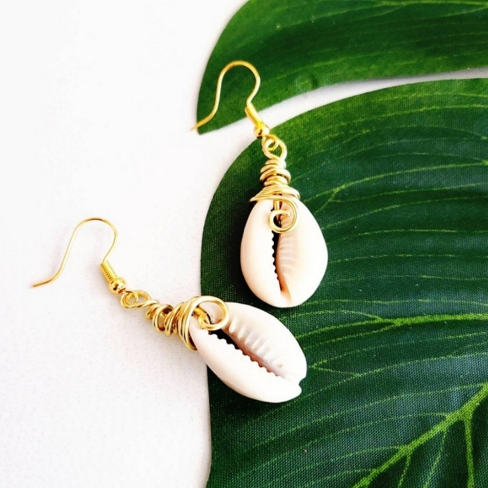 Cowrie Shell Earrings, Sea Shells, Beach, Bohemian Jewelry